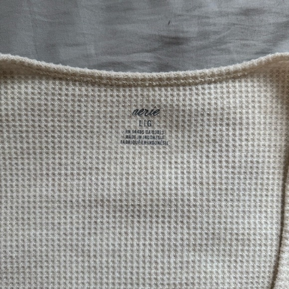 Aerie Cream Waffle Knit Wrap Long Sleeve Top - Picture 3 of 5